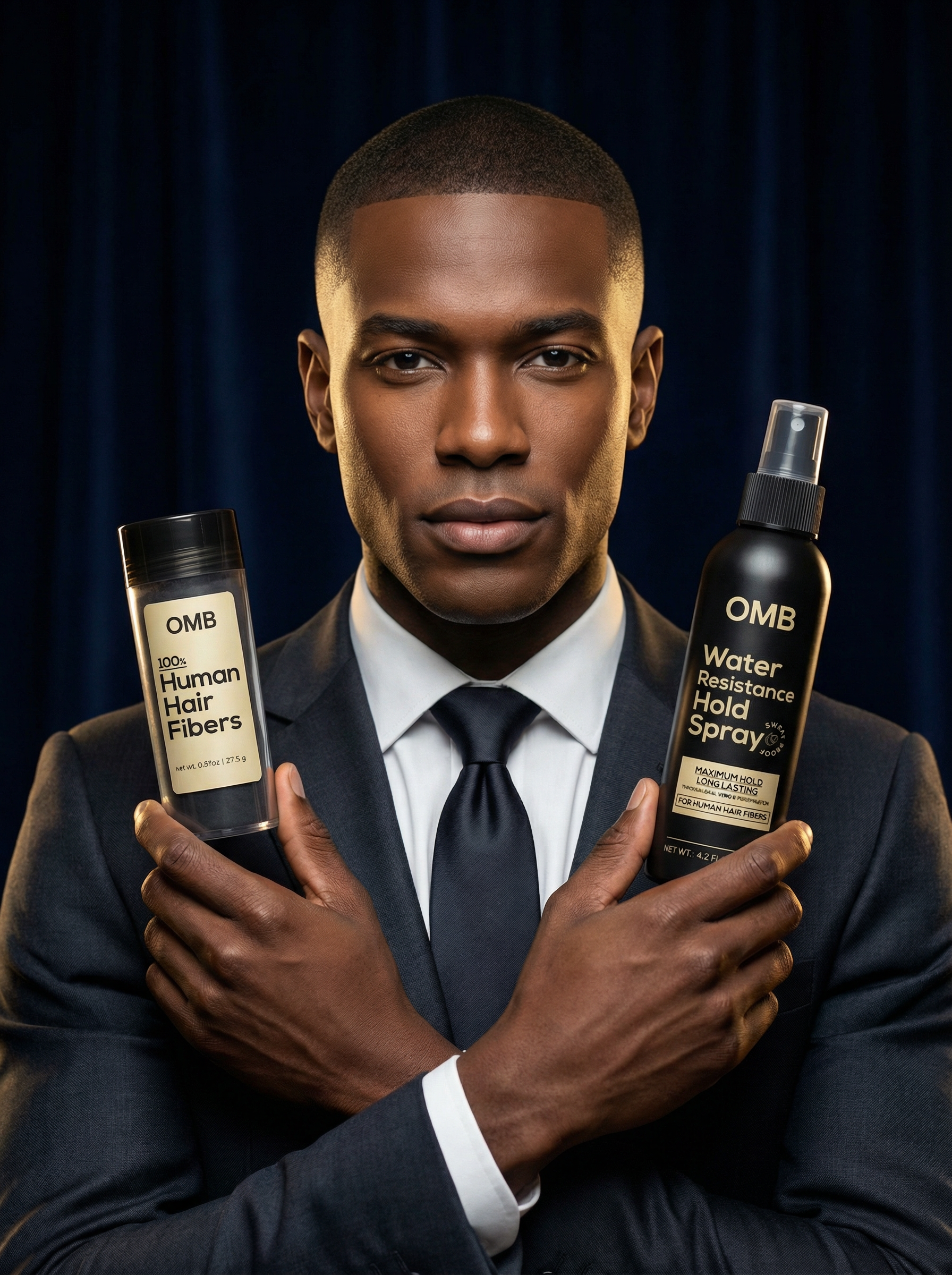 OMB Supreme Human Hair Fibers & Water Resistance Holding Spray Combo