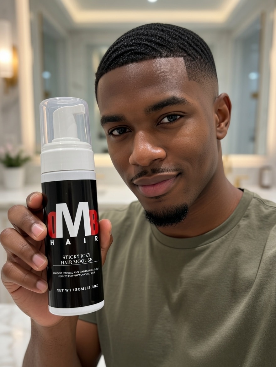 OMB Sticky Icky Hair Mousse — model close-up