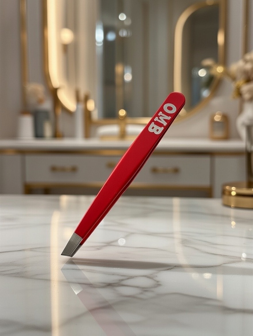 OMB Precision Tweezers — angled luxury bathroom shot